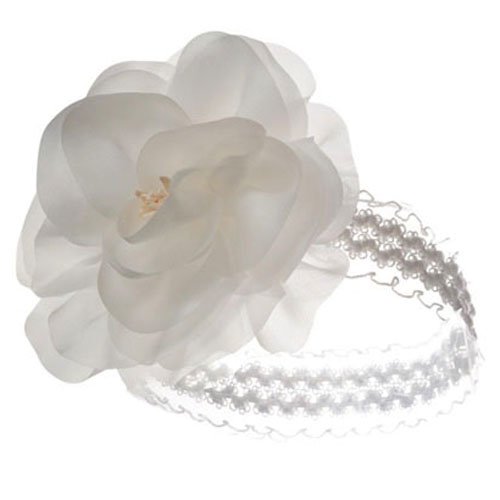 Babyhoofdbandje - Kant Off-White met grote Bloem 10cm