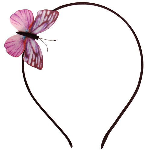 Zwarte diadeem met stoffen vlinder roze/lila - 7 cm