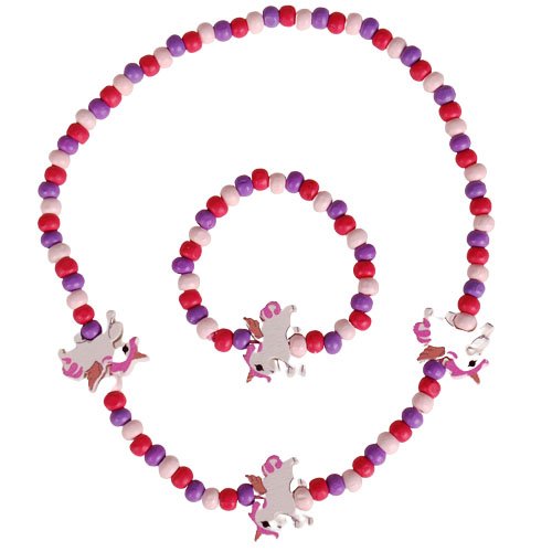 Kinderketting en armbandje kraaltjes met eenhoorns roze en paars