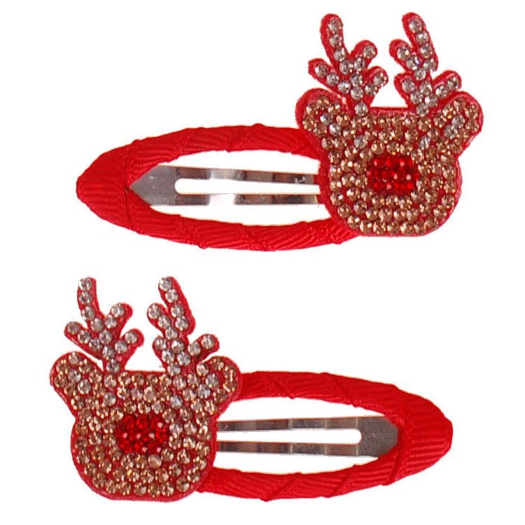 Set Haarclipjes Kerst Rendier Rudof Glittersteentjes - 5,5cm