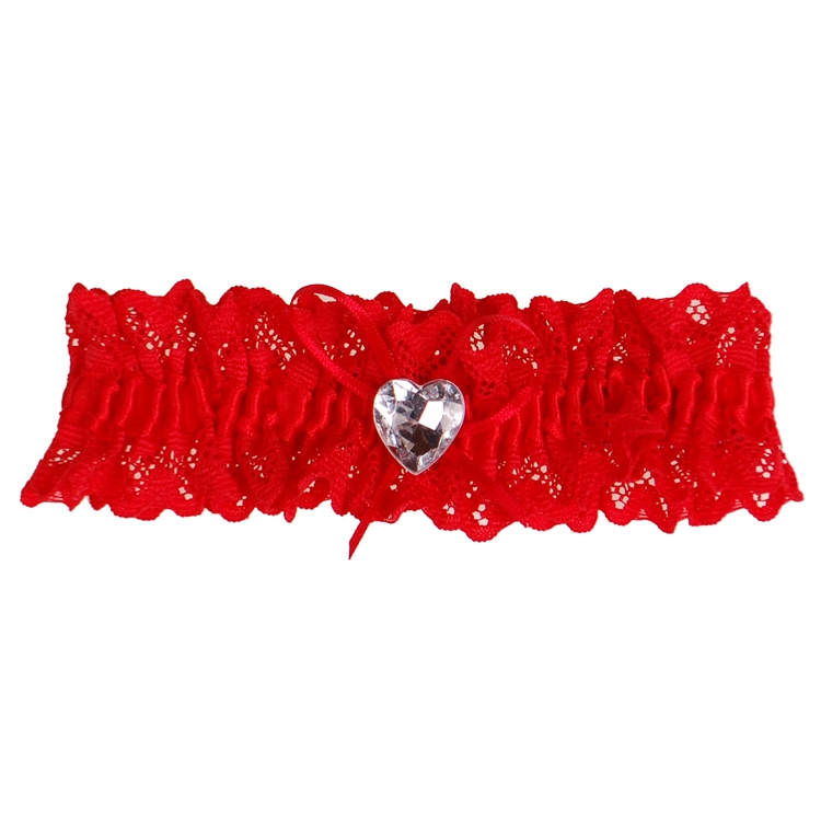 Kousenband rood kant met strikje en strass hartje