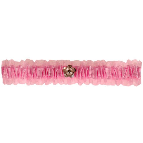 Kousenband grote maat - roze met strass bloemetje