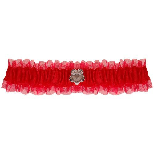 Kousenband grote maat - rood met strass bloemetje