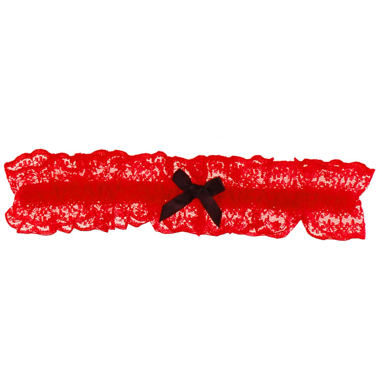 Kousenband Rood Kant met Zwart Strikje