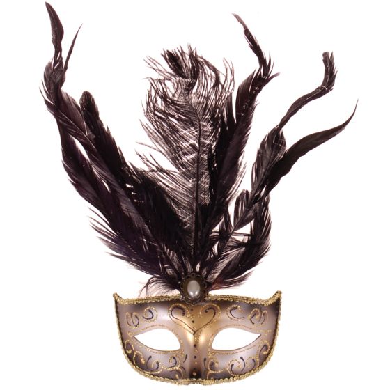 Toerist ga sightseeing logica Venetiaans masker met veren zwart met goud kopen? Bestel Venetiaans masker  met veren zwart met goud A09068 online.