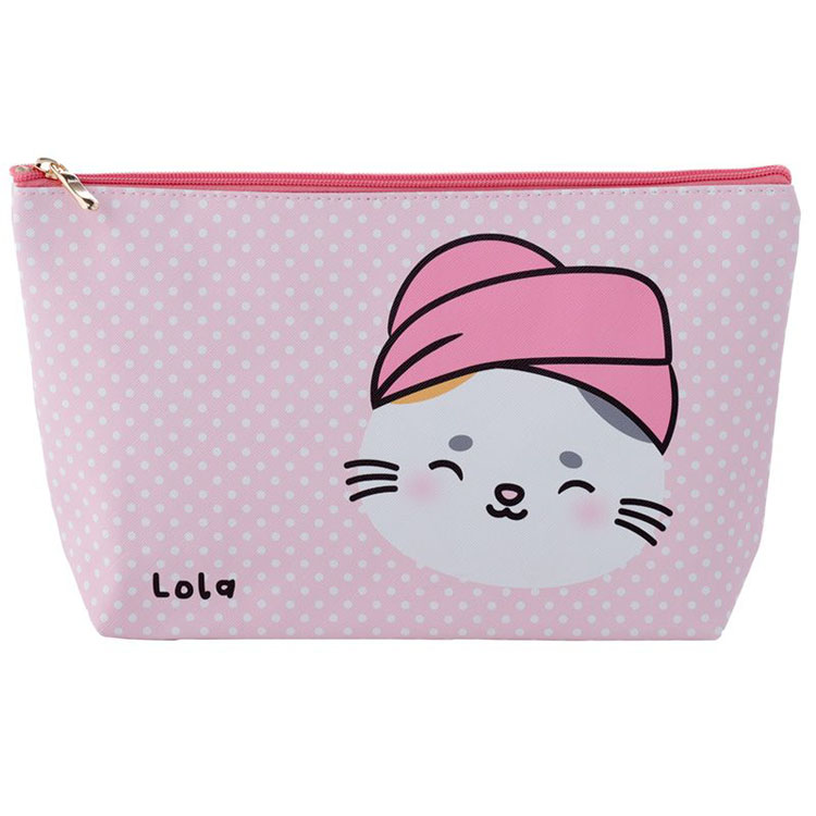 Toilettas Makeup Tas Lola de Kat Groot PVC - Roze - 18x32x7cm (HxBxD)