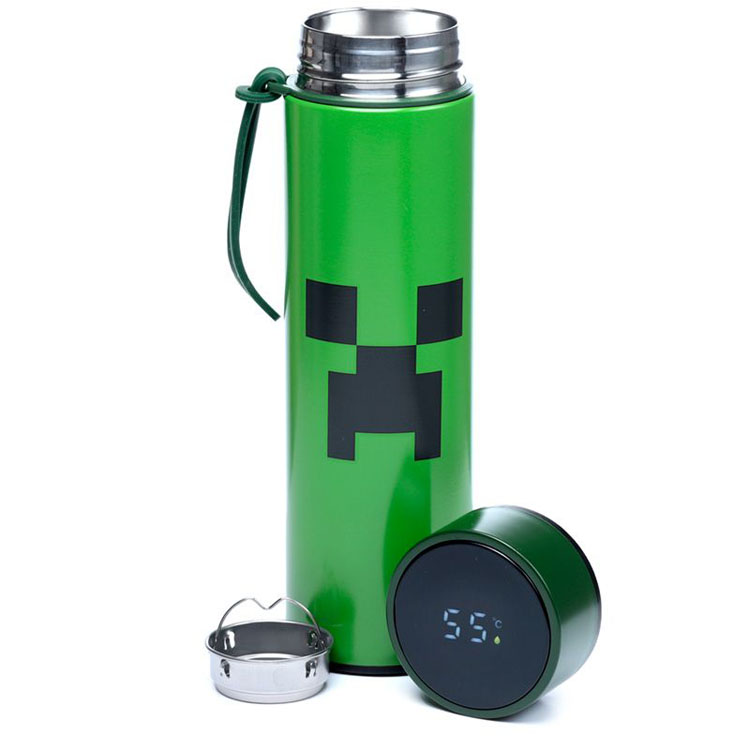 Thermosfles Minecraft Creeper met Digitale Thermometer RVS - Groen - 450ml