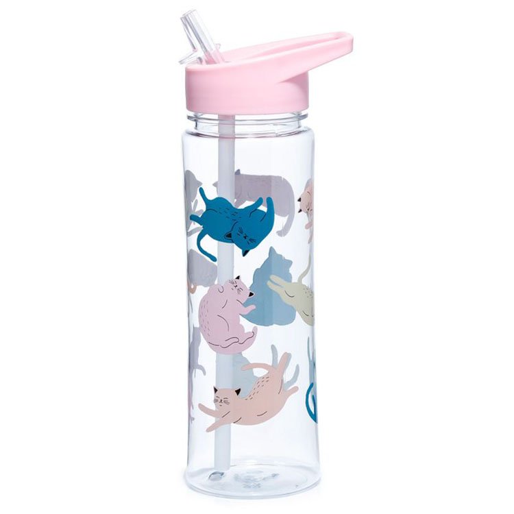 Waterfles met rietje 550ml - Kattenleven roze