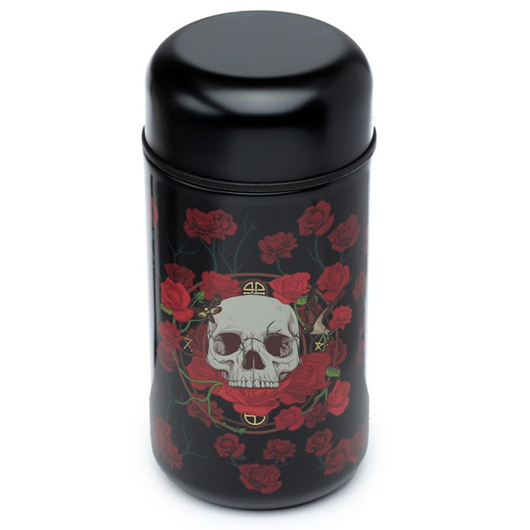 Lunchpot Zwart Schedel & Rode Rozen Thermos Heet & Koud Duurzame RVS met lepel - 500ml