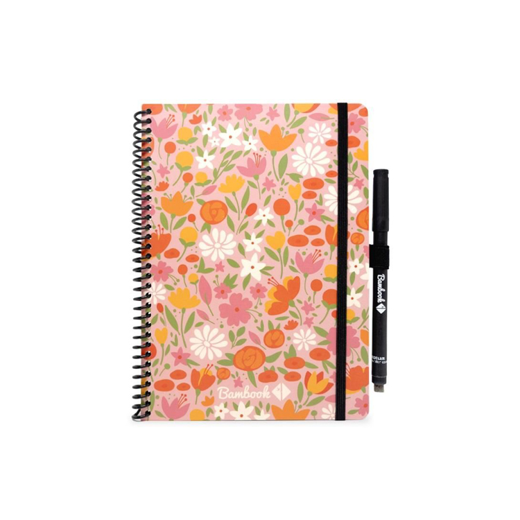 Bambook Floral uitwisbaar notitieboek - Softcover - A5 - Blanco & Gelinieerd - Duurzaam, herbruikbaar whiteboard schrift - Met 1 gratis stift