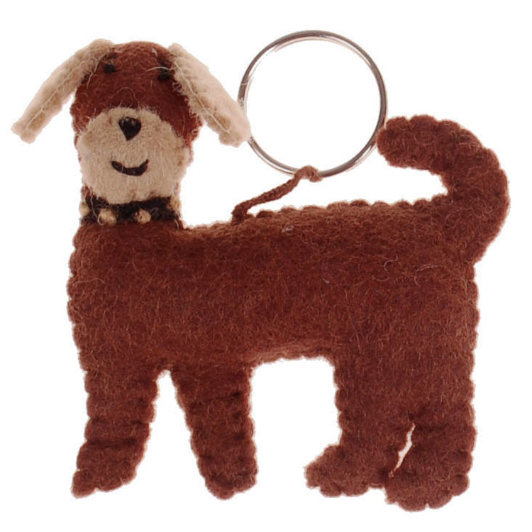 Vilten sleutelhanger Labradoodle bruin - 9x8cm