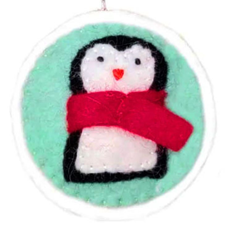 Vilten Kerst Hanger Lichtblauw Pinguin met Sjaal - 8cm