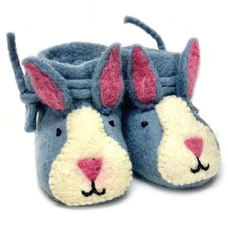 Vilten babyslofjes konijntjes blauw/grijs - 9cm