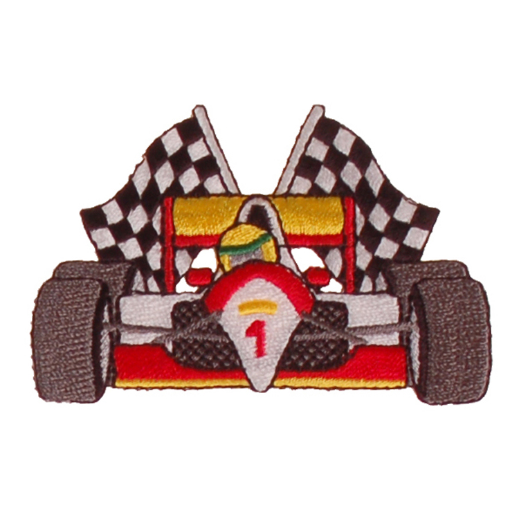 Strijkapplicatie F1 Raceauto Rood met Vlaggen 7,5x5,5cm