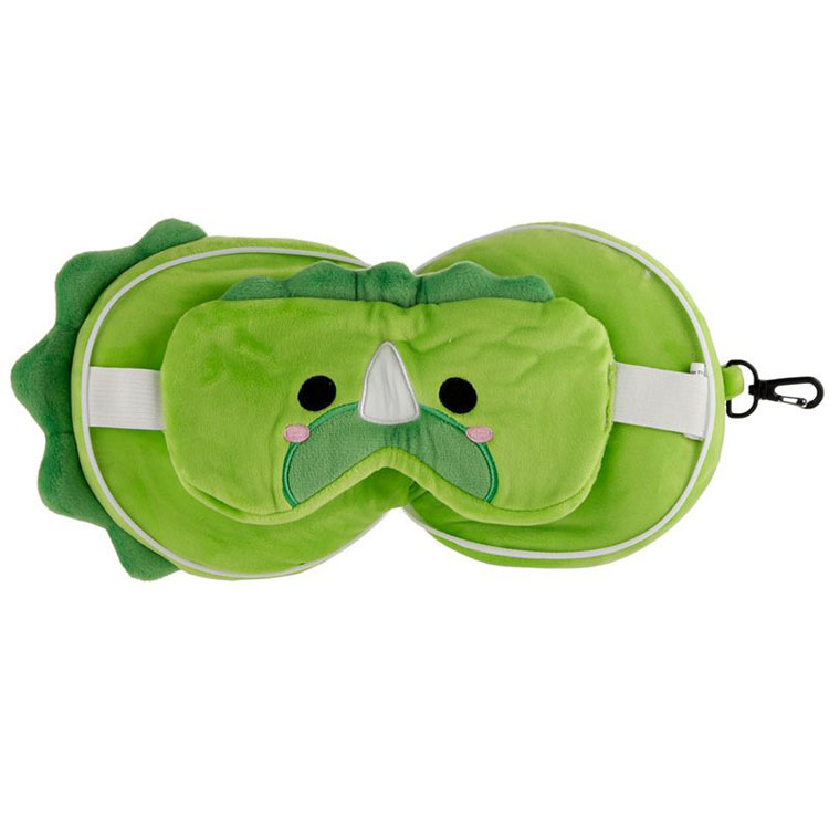 Rieskussen & Slaapmasker Dinosaurus Rond - Groen - Hoogte 17cm Breedte 14cm Diepte 10cm Open 14x28x7cm