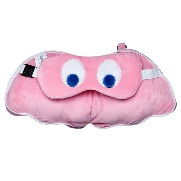 Reiskussen & Slaapmasker Pac-Man Geest Rond - Roze - ?Hoogte 16cm Breedte 17cm Diepte 9cm Open 16x33x6cm