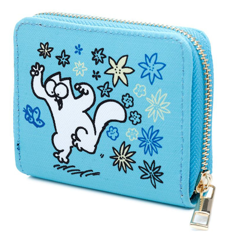 Portemonnee Simon&apos;s Cat Kat en Bloemen Klein - Blauw - 8,5x11x2cm (LxBxD)