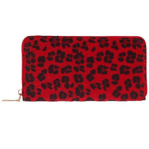 Portemonnee rood met luipaardprint - 20x11cm