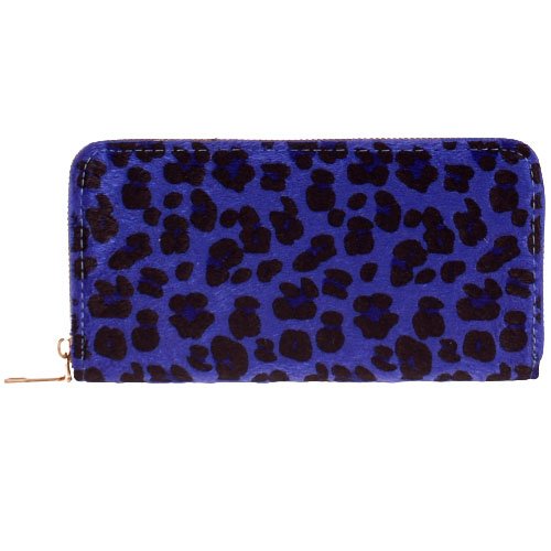 Portemonnee blauw met luipaardprint - 20x11 cm