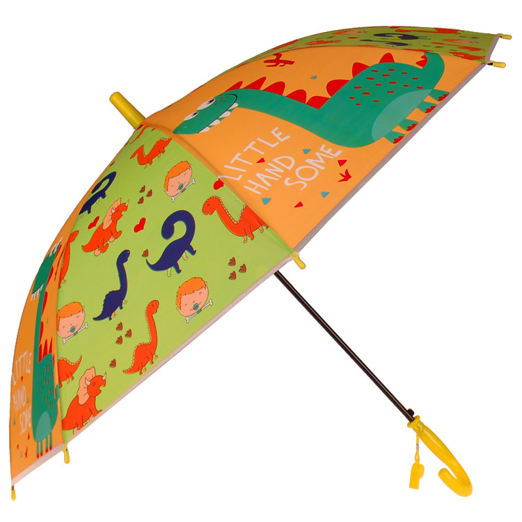Kinderparaplu Groen/Oranje - Dino&apos;s - "Little Handsome" - Met fluitje - 80cm