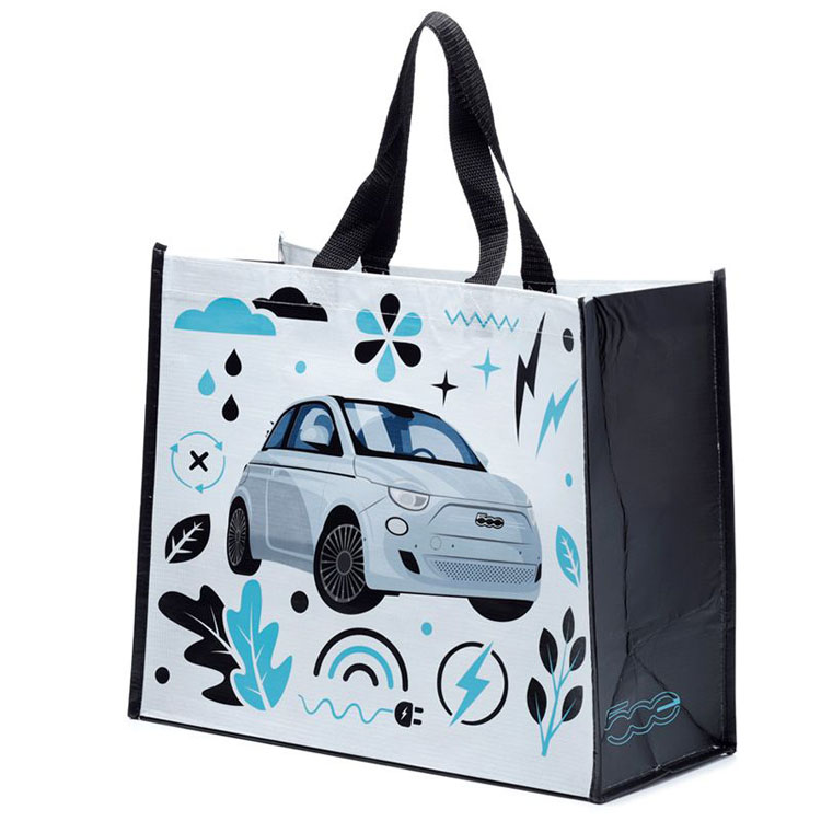 Boodschappentas Met Fiat en Blauw/zwarte figuren - Wit - 33x40x17cm