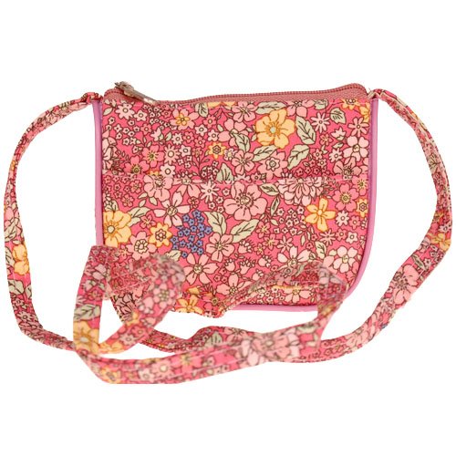 Mini schoudertasje roze met bloemetjes - 11x10 cm