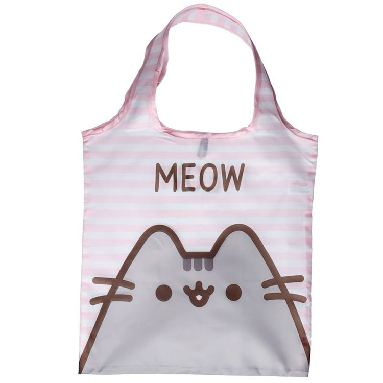 Opvouwbaar tasje Meow Kat - Roze en Witte Strepen - 55x37cm