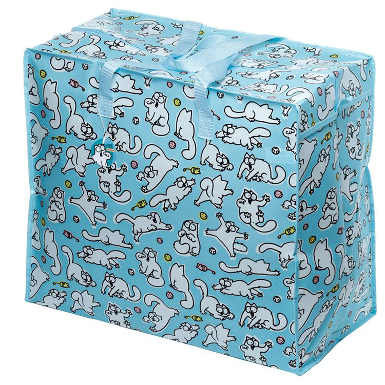 Grote Boodschappentas met rits Simon&apos;s Cat Spelende Katten Wit - Blauw - 48x55x28cm