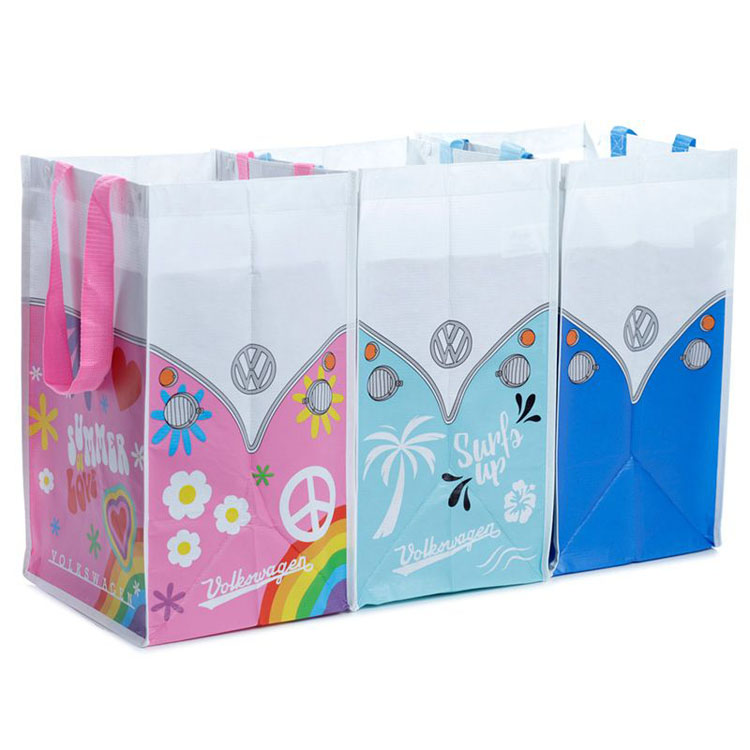 Recycletassen set van 3 Volkswagen Busje VW T1 Zomer - Roze/Blauw - 45x25x29cm