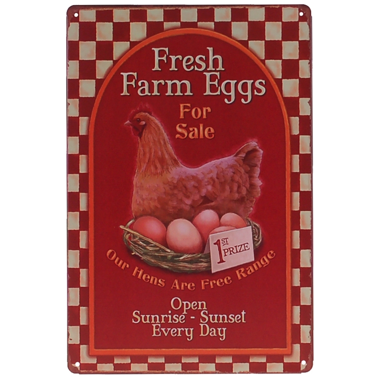 Metalen plaatje - Kip - Fresh Farm Eggs