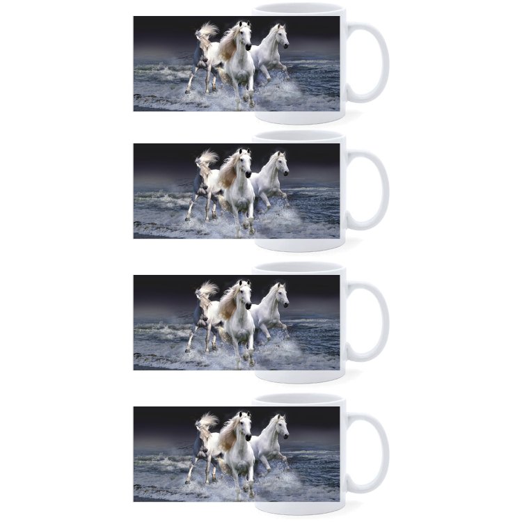 Beker - Witte paarden in Branding - set van 4