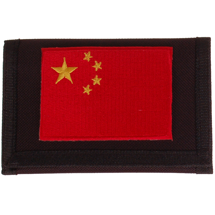 Zwarte klittenbandportemonnee 12x9cm - Applicatie 8x6cm vlag China